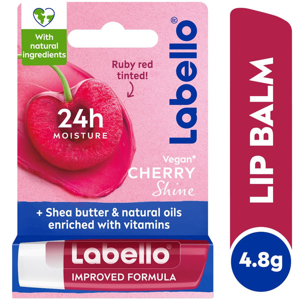 Labello Cherry Shine Lip Balm Glossy Finish Natural Oils Cherry Aroma 4.8g