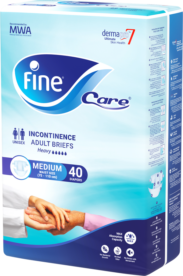 Fine Fine Care Adult Diapers Medium, DermaPro7 Absorbency, 40 Pcs