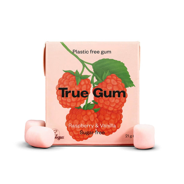 True Gum Raspberry & Vanilla Plant-Based Sugar-Free Chewing Gum, 24 Packs