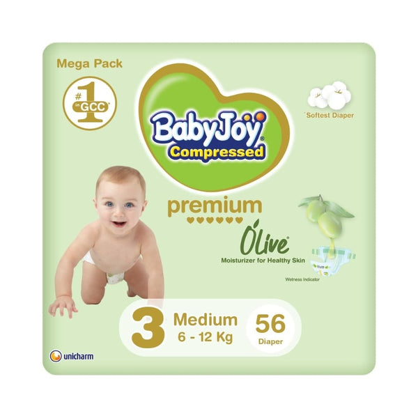 BabyJoy Olive Oil Moisturizer Diapers Size 3 (M), 6-12 kg, 56 Count