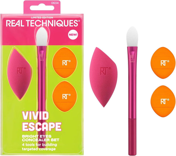 Real Techniques Vivid Escape Bright Eyes Concealer Kit, 4-Piece Makeup Tool Set