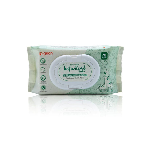 Pigeon Natural Botanical Baby Wipes Bamboo Fibers 100% Purified Water 70 Sheets