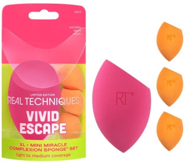 Real Techniques Vivid Escape Makeup Sponge Kit, 4 Piece, XL and Mini Blending Sponges