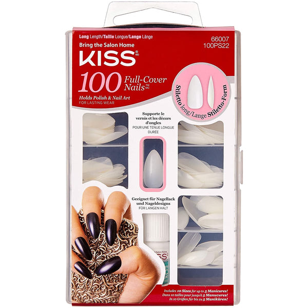 KISS 100 Full Cover Nails Long Stiletto Natural Look Quick-Setting Glue