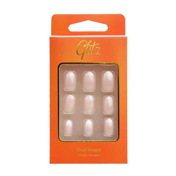 Glitz Nails Oval French Natural Press-On Nails #15, 20 Pieces