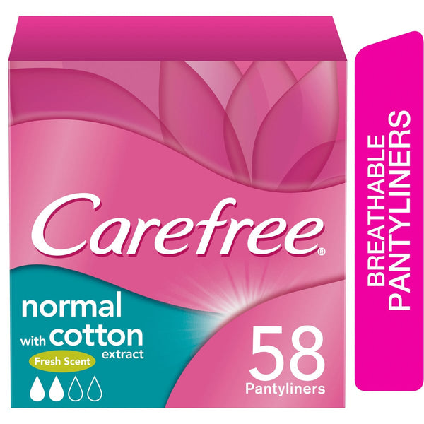 CAREFREE Cotton Fresh Panty Liners Breathable Soft Cover Fresh Scent 58 Count