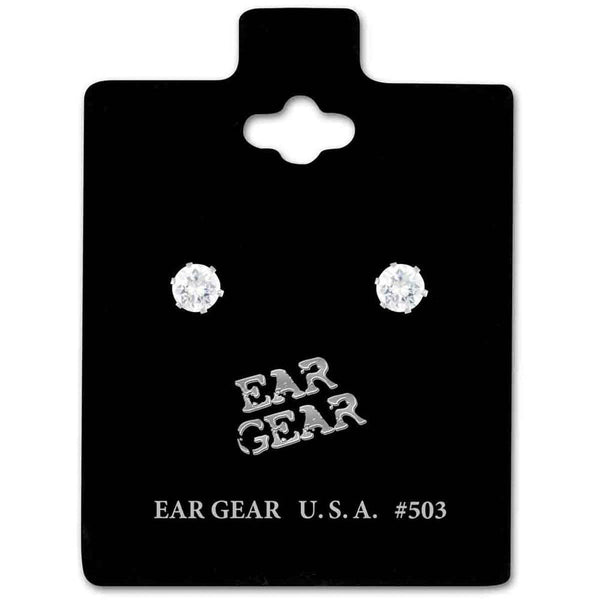 Ear Gear Silver Cubic Zirconia Stud Earrings 3mm