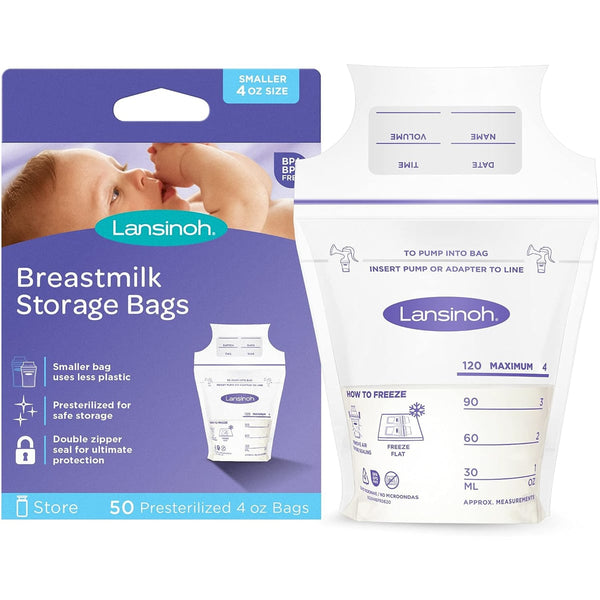 Lansinoh Breastmilk Storage Bags Pre-Sterilized Double Zipper 4 oz, Pack of 25