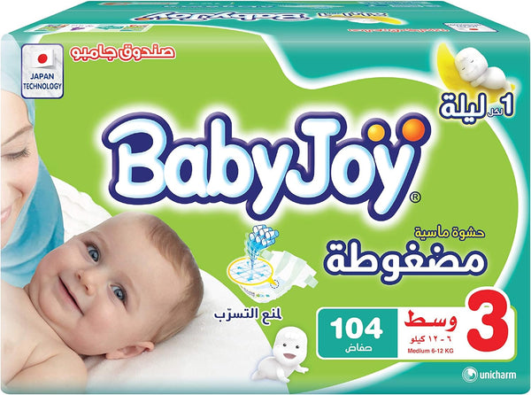 BABY JOY Size 3 Disposable Nappies, Jumbo Box, 104 Pack, 6-11 kg