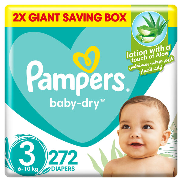 Pampers Baby-Dry Diapers Aloe Vera Lotion Size 3, 6-10 kg, 272 Diapers