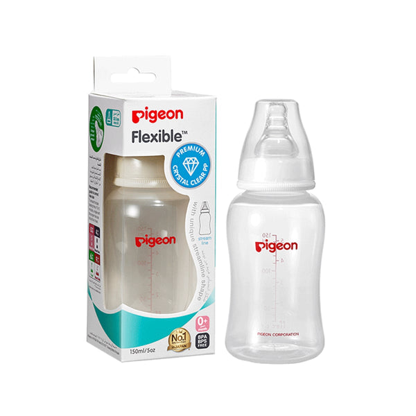 Pigeon Flexible Crystal Plastic Baby Bottle Slim Neck BPA & BPS-Free 150 ml