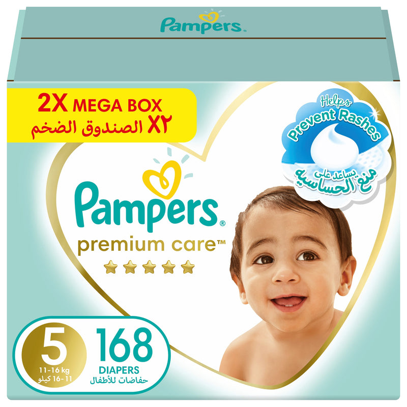 Pampers Premium Care Baby Diapers, Size 5, 11-16 kg, 168 Pack