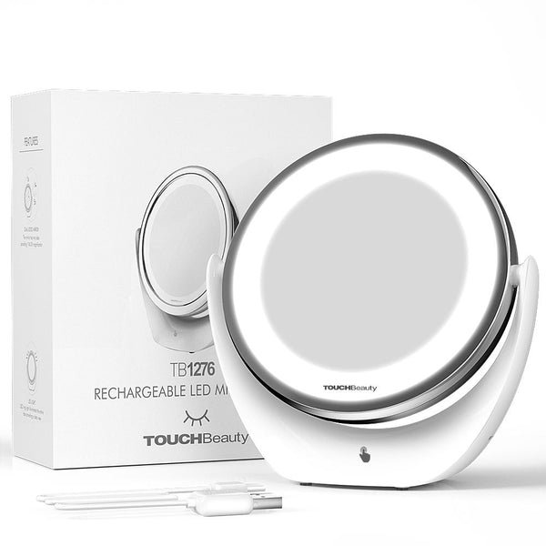 Touch Beauty TB-1276 Illuminated Makeup Mirror, Double-Sided 1x/5x Magnification, 16 LED Lights, 8 Inch