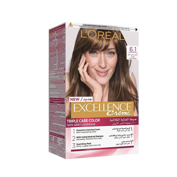 L'Oreal Paris Excellence Creme Hair Color, Triple Protection, Dark Ash Blonde 6.1