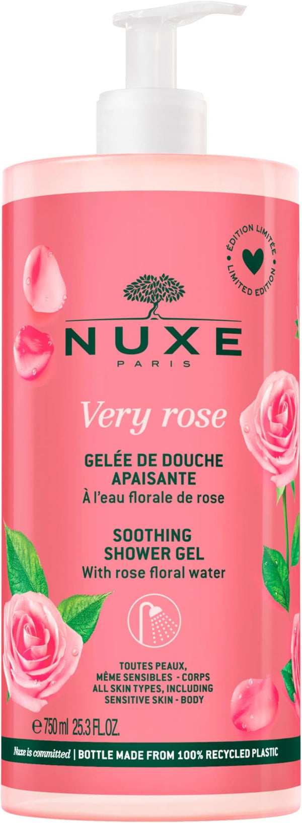 Nuxe Very Rose Shower Gel, Creamy Rose Extract Body Wash, 750 ml