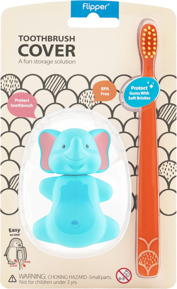 Flipper Kids Soft Bristle Toothbrush with Elephant Toothbrush Cover