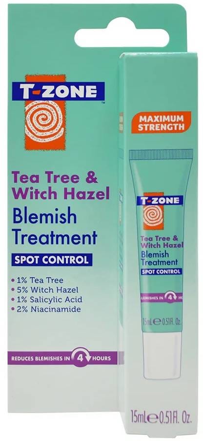 T-Zone Tea Tree & Witch Hazel Spot Treatment Gel, Salicylic Acid, Niacinamide, 15 ml