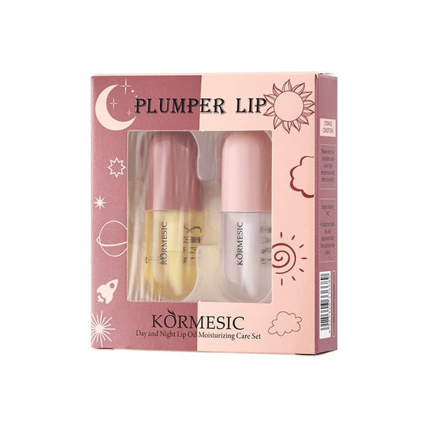 Kormesic Day & Night Lip Oil Set, Hydrating Vitamin E Formula, 2 Pieces, 3.5 ml Each