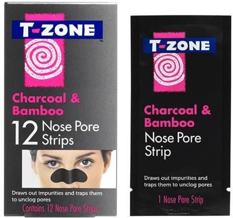 T zone Charcoal & Bamboo Nose Pore Strips for Oily Skin, 12 Pieces