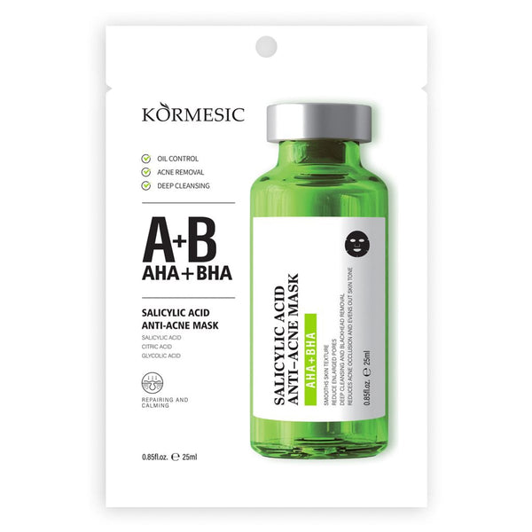 KORMESIC Salicylic Acid Facial Sheet Mask with Citric and Glycolic Acids, 25 ml