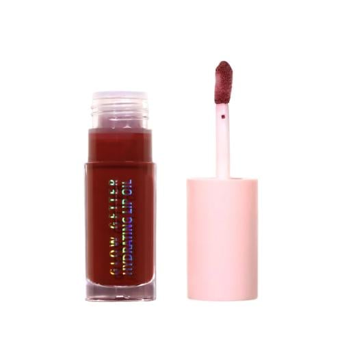 Moira Glow Gitter Lip Oil Gloss, Glassy Shine, Apricot Coconut & Jojoba Oils, 015 Teaberry