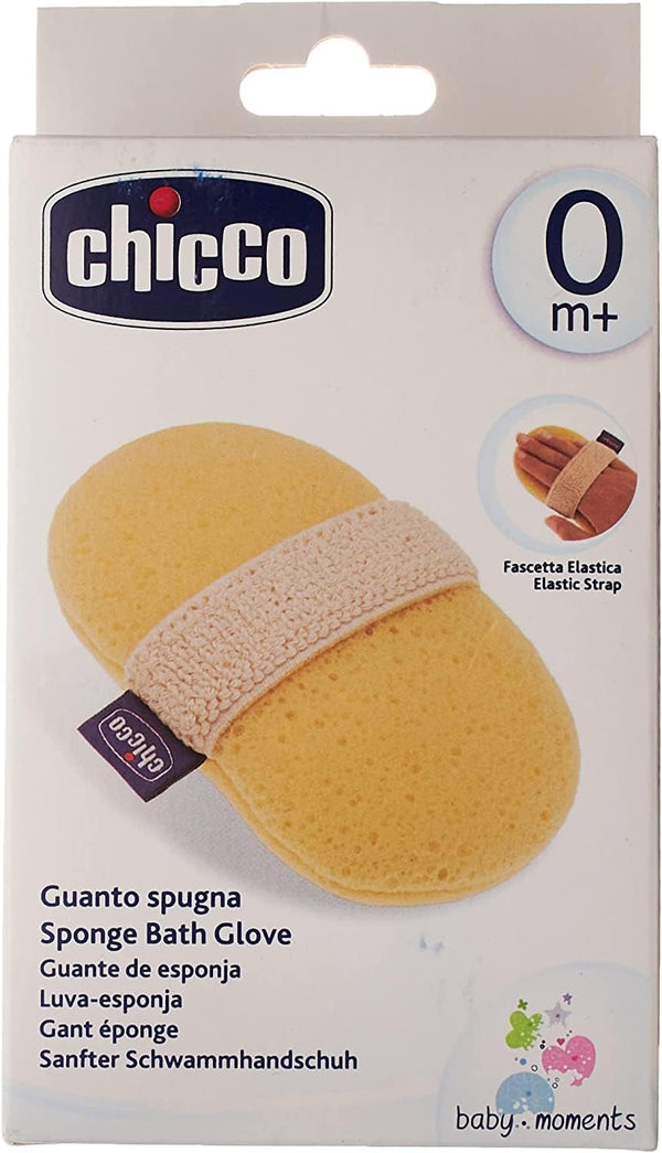 Chicco Sponge Bath Glove with Soap Pocket, Yellow, 1 Piece