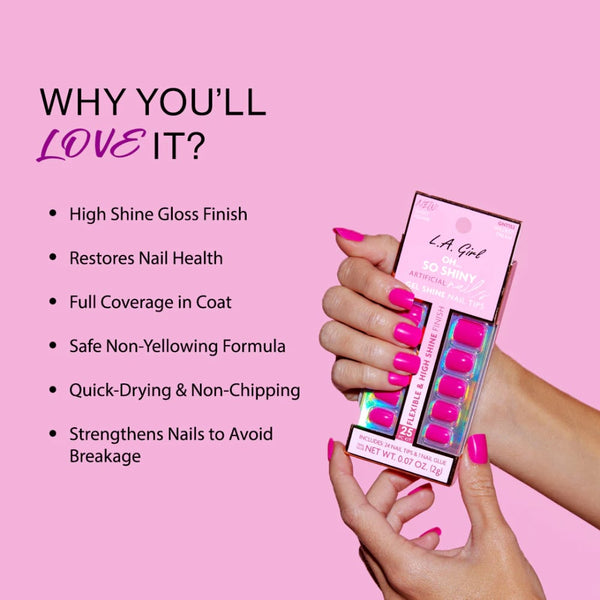 L.A. Girl Oh So Shiny False Nails GNT152 Glossy Short Square 25 Pieces