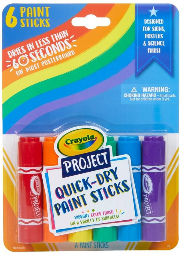 Crayola Quick Dry Paint Sticks Assorted Colors, No-Water Full Coverage, 6 Count