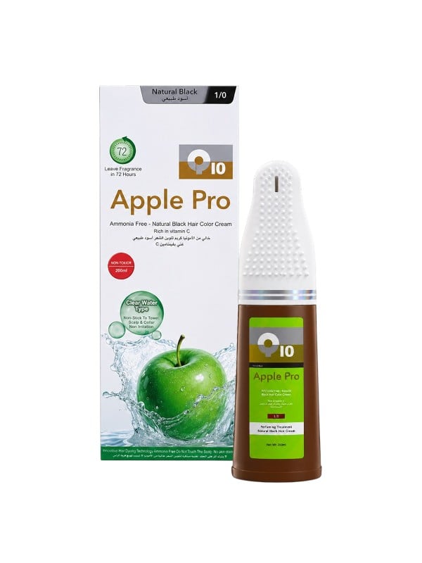 Q10 Apple Pro Ammonia-Free Hair Dye 1/0 Natural Black Shade 200 ml