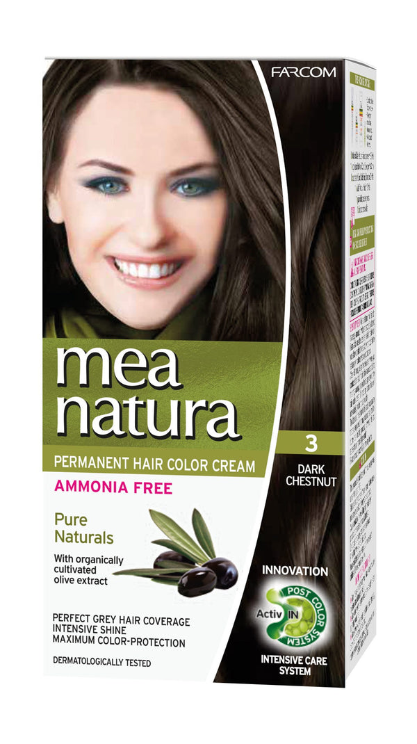 Mea Natura Hair Color Cream Permanent Dye Dark Chestnut 3, 60 ml