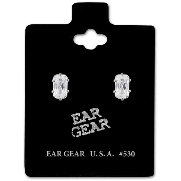 Ear Gear Silver Cubic Zirconia Earrings 5 x 3 mm
