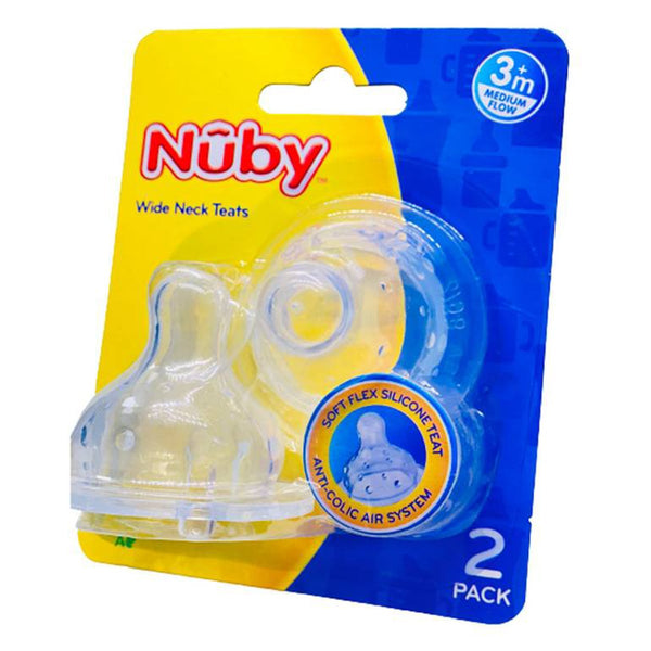 Nuby Medium Flow Silicone Baby Bottle Nipples, Anti-Colic Air System, 2 Pieces