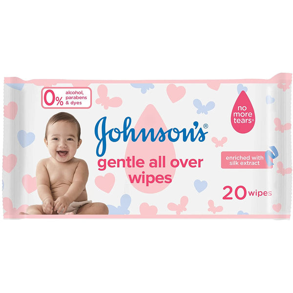 Johnson & Johnson Gentle All Over Baby Wet Wipes Silk Extract Alcohol-Free 20 Wipes