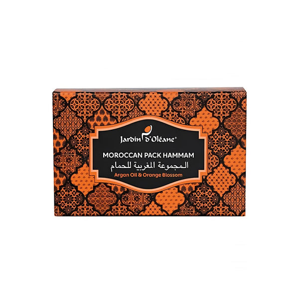 Jardin d' Oleane Moroccan Hammam Bath Set with White Clay Mask, Argan Oil & Orange Blossom