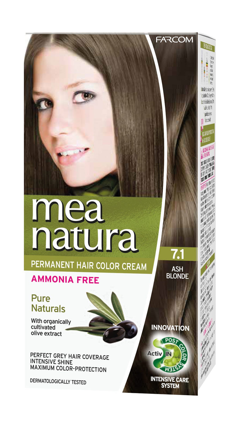 Mea Natura Permanent Hair Color Cream 7.1 Ash Blonde, Ammonia-Free, 60 ml Kit