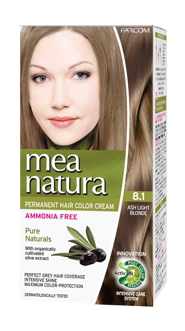 Mea Natura Hair Color Cream 8.1 Ash Light Blonde Ammonia-Free 60 ml Kit