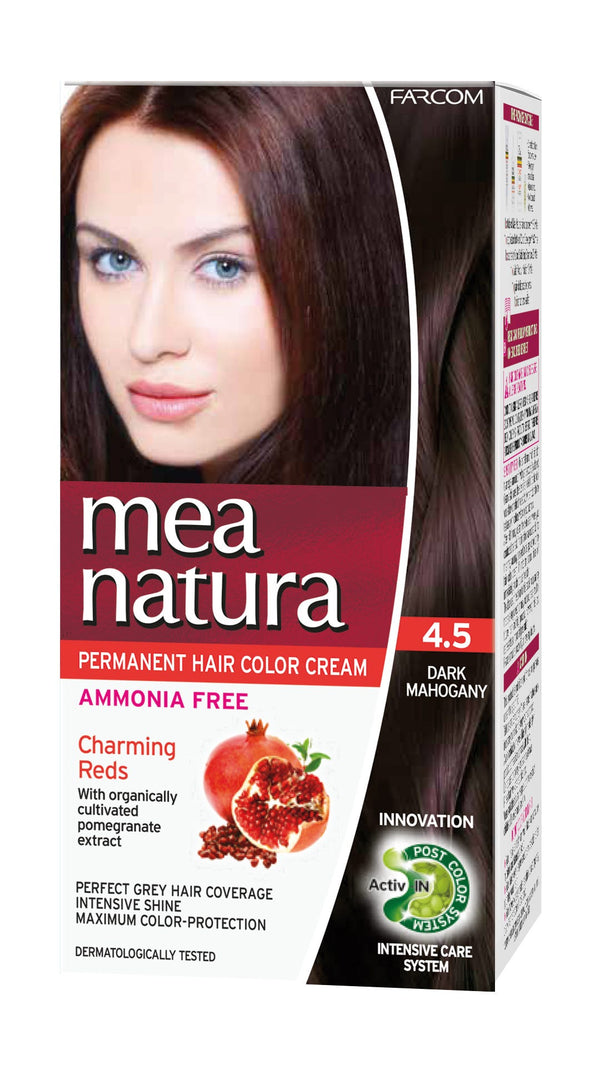 Mea Natura Permanent Hair Color Cream Dark Mahogany 4.5, Ammonia-Free, 60 ml
