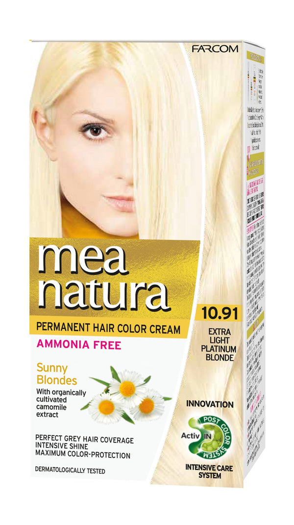 Mea Natura Permanent Hair Color Cream, Ammonia-Free, Extra Light Platinum Blonde 10.91, 60 ml Kit