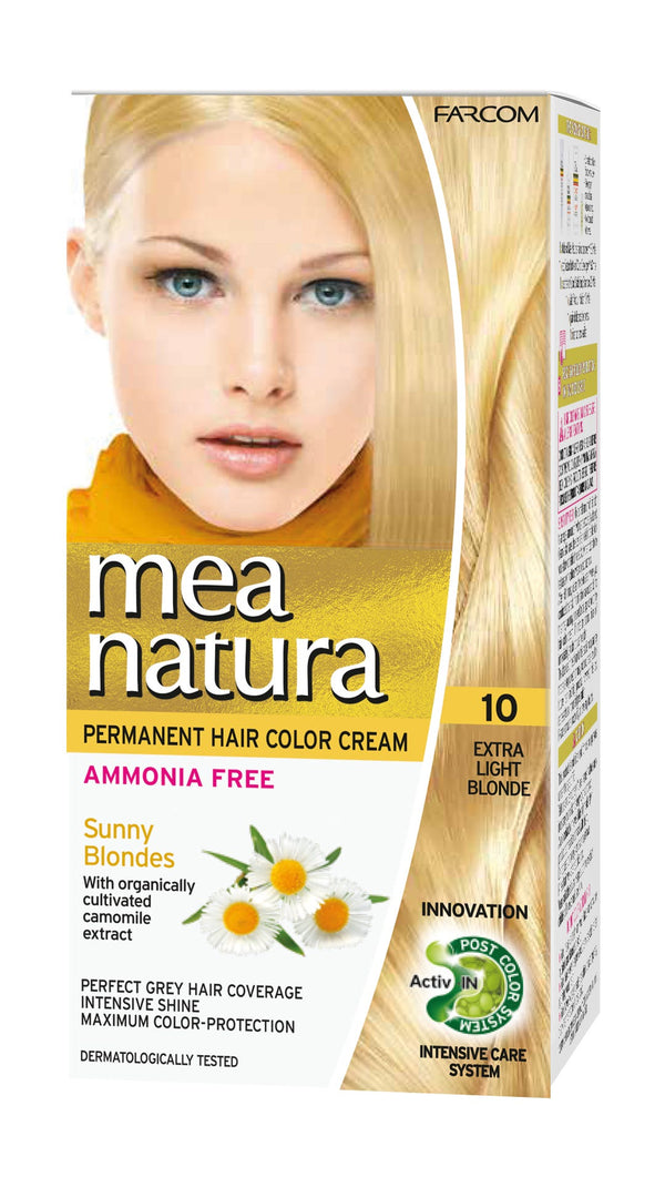 Mea Natura Permanent Hair Color Cream Extra Light Blonde 10, Ammonia-Free, 60 ml Kit