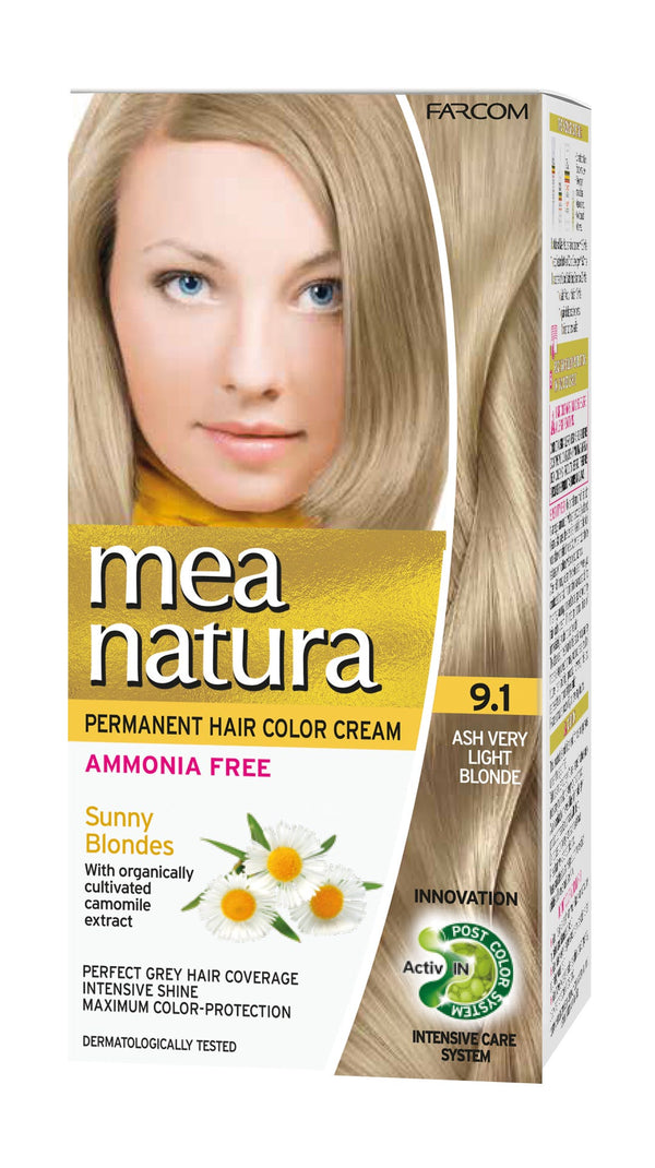 Mea Natura Permanent Hair Color Cream 9.1 Ash Very Light Blonde Ammonia-Free 60 ml