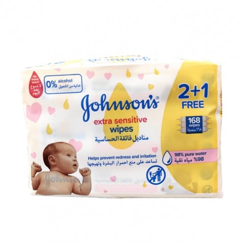 Johnson's Ultra Sensitive Baby Wipes 98% Water Tear-Free Formula, 168 Wipes
