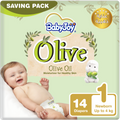 BabyJoy Olive Premium Baby Diapers, Olive Oil Moisturizer, Small, 14 Pieces