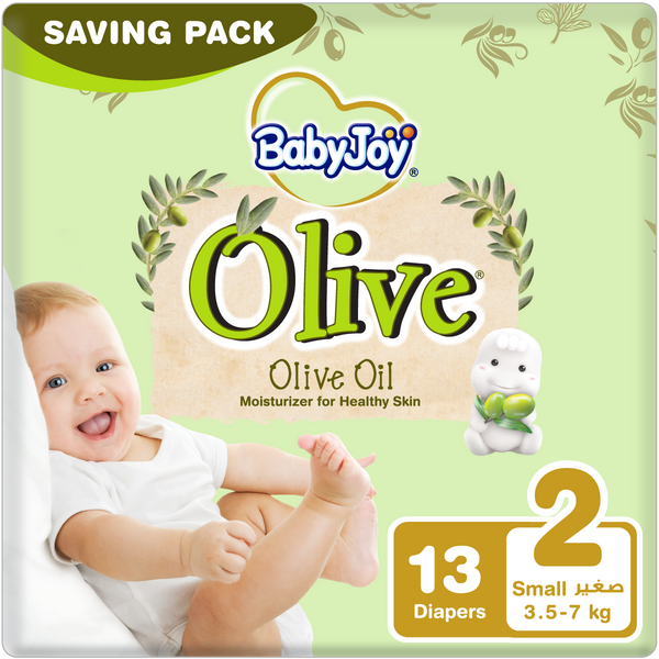 BabyJoy Olive Size 2 Small Diapers with Olive Oil Moisturizer, 3.5-7 Kg, 13 Pack