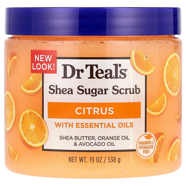 Dr. Teal's Shea Sugar Body Scrub Citrus Shea Butter Sweet Almond & Macadamia Oils 538 g