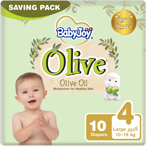 BabyJoy Olive Premium Baby Diapers Size 4 Olive Oil Moisturizer 10 Pack