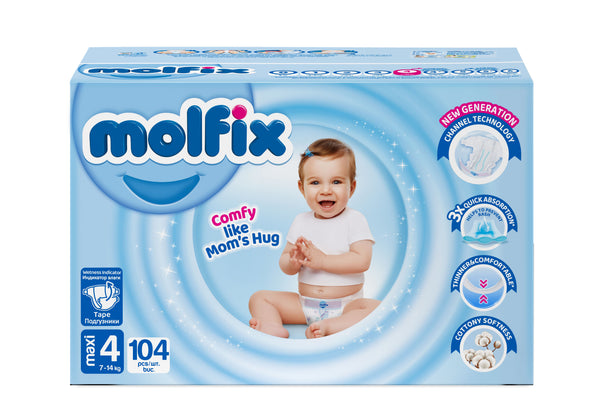 Molfix Diapers Size 4 Mega Box, 104 Diapers