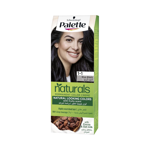Palette 1-1 Blue Black Permanent Hair Colour Dye with Developer and Care Mask, 110ml