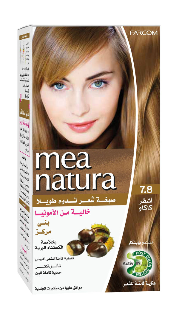 Mea Natura Hair Color Cocoa Blonde 7.8 Cream Ammonia-Free Activ-IN Post-Color System