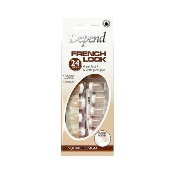 Depend French Look Nails Square Short Beige 24-Piece Set with Pink Glue