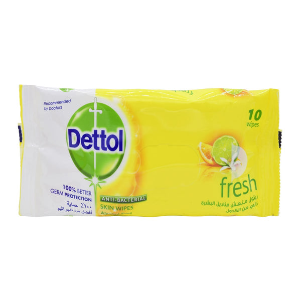 Dettol Fresh Antibacterial Wipes Soft Texture Hands Face Neck 10 Wipes